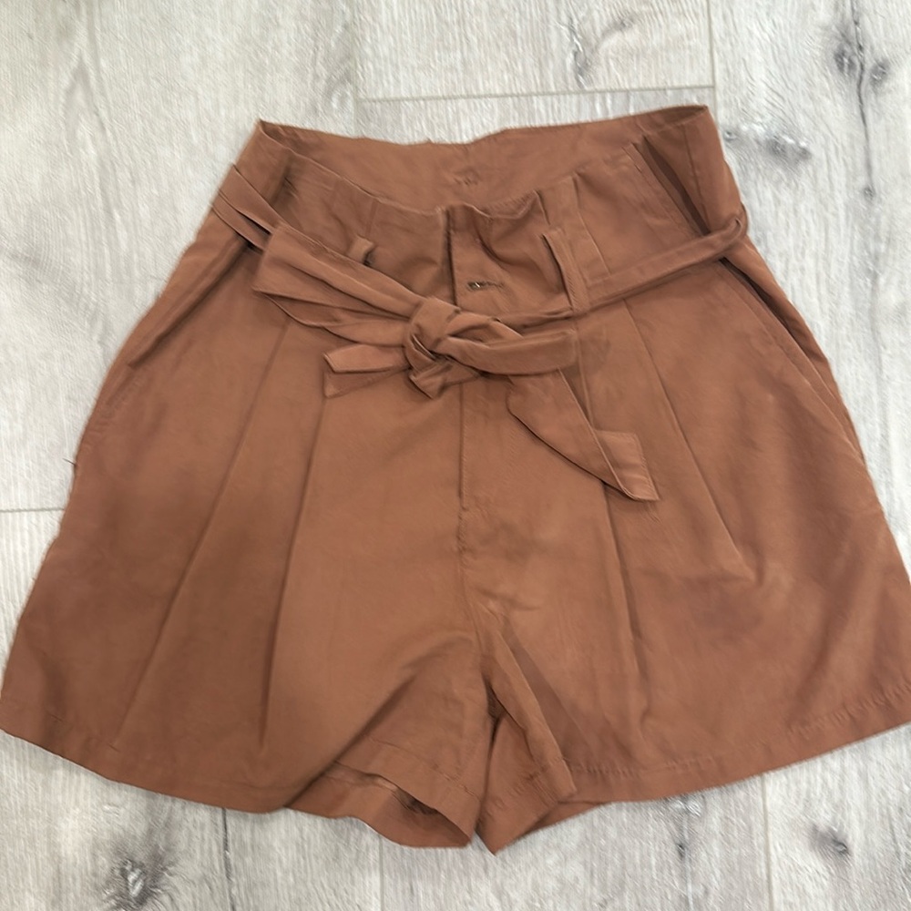 High Waisted Brown Tie Front Shorts